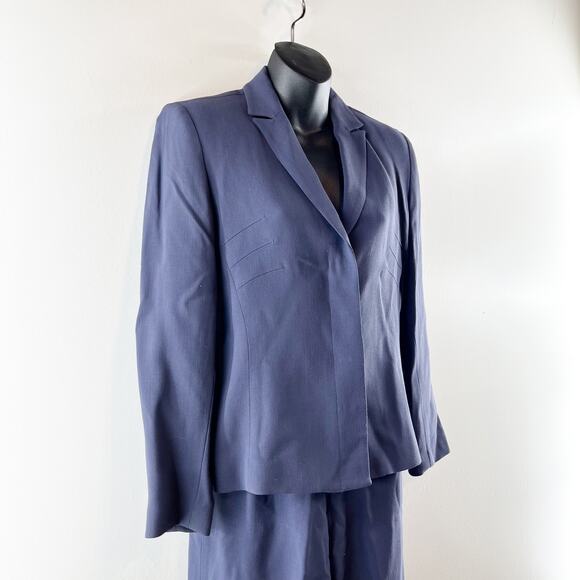 John Meyer Two Piece Wool Blend Pant Suit Blazer Wide Leg Trousers Navy Blue - Picture 6 of 16